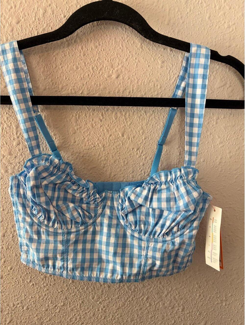 NWT Colsie blue gingham corset cropped top/bra size XS. $15 retail